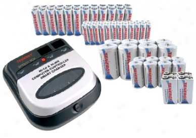 Combo: Tenergy Bc1hu Universal Smart Charger + 68 Premium Nimg Rechargeable Batteries (24aa/24aaa/8c/8d/4 9v)