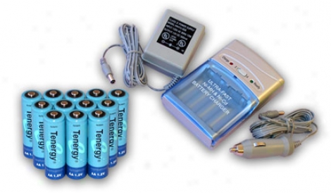 Combo: Tenergy T-1000 Smart Aa/aaa Nimh/nicd Battery Charger + 12 Aa 2600mah Nimh Rechargeable Batteries