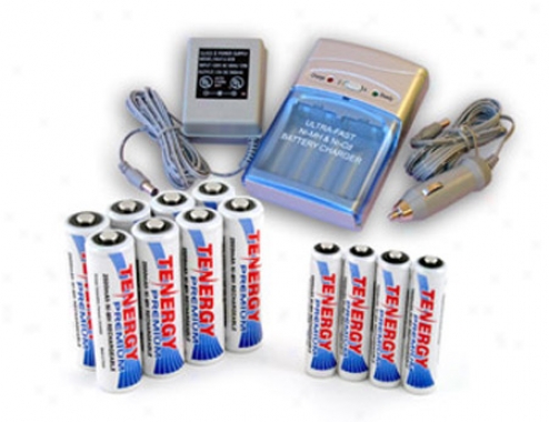 Combo: Tenergy T-1000 Smart Aa/aaa Nimh/nicd Battery Charger + 8 Aa & 4 Aaa Premium Nimh Rechargeable Batteries