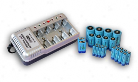 Combo: Tenergy T-1199b Universal Battery Charger + 26 Nimh Rechaegewble Batteries (8aa/8aaa/4c/4d/2 9v)