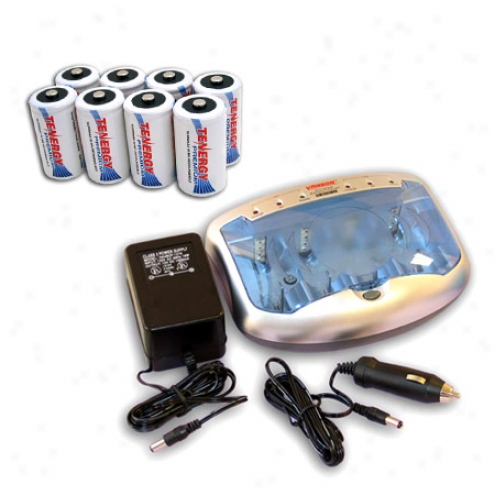 Combo: Tenergy T-22299 Universal Smart Charger + 8 Premium D 10000mah Nimh Rechargeable Batteries