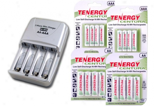 Combo: Tenergy T-3150 Smart Aa/aaa Nimh/nicd Battery Charger + 2aa & 2aaa Cards Of Centura Low Self Discharge Nimh Rechargeable Batteries