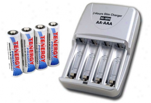 Combo: Tenergy T-3150 Smart Aa/aaa Nimh/nicd Battery Charger + 4 Premium Aa 2500mah Nimh Rechargeable Batteries