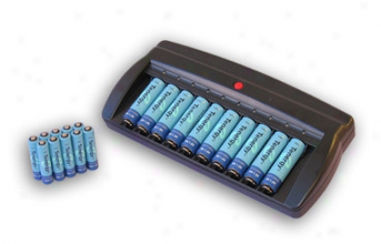 Combo: Tenergy T-6988 Smart 10-bay Nimh Battery Charger + 10 Aa 2600mah &1 0 Aaa 1000mah Nimh Batteries