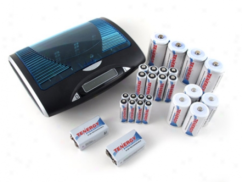 Combo: Tenergy T9688 Universal Lcd Battery Charger + 26 Premium Nimh Rechargeable Batteries (8qa/8aaa/4c/4d/2 9v)