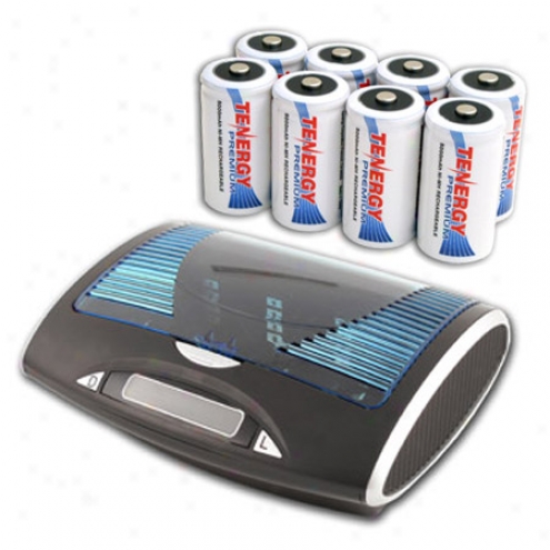 Combo: Tenergy T9688 Universal Lcd Battery Charger + 8 Premium C 5000mah Nimh Rechargeable Batteries