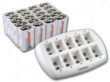 Combo: Tenergy Tn137 10-bay 9v Smart Charger + 20pcs Premium 9v 200mah Nimh Rechargeable Batteries