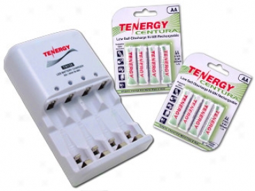Combo: Tenergy Tn138 4-bay Aa/aaa Nimh Led Battery Charger + 2 Cards Centura Aa Batteries (8pcs)