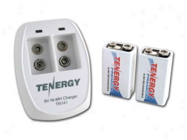 Combo: Tenergy Tn141 2-bay 9v Charger + 2pcs Premium 9v 200mah Nimh Rechargeable Batteries
