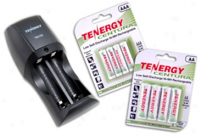 Combo: Tenergy Tn153 2-bsy Standard Charger + 1 Card Centura Aa & 1 Card Cent8ra Aaa Batteries