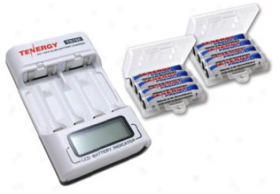Combo: Tenergy Tn156 4-bay Aa/aaa Nimh Lcd Battery Charger + 8pcs Premium Aaa Batteries W/ Holders