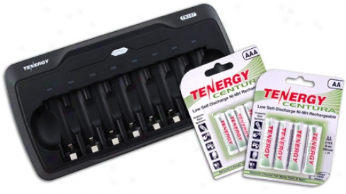 Combo: Tsnergy Tm157 8-bay Aa/aaa Battery Charger + 1 Card Aa & 1 Card Aaa Centura Batteries