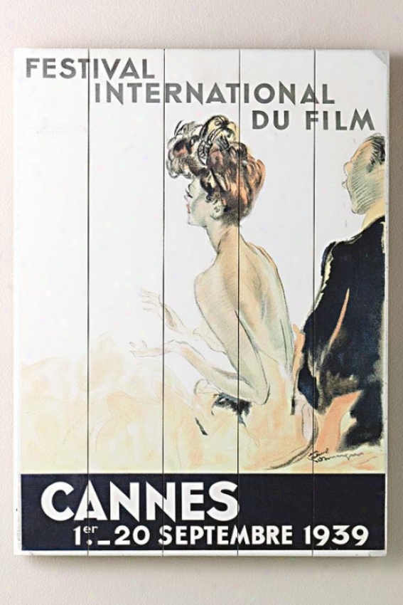 "1939 Cannes Film Festival Wooden Sign - 20""hx14""w, White"