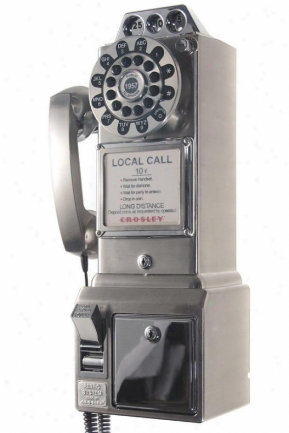 "1950's Pay Phone - 18.25""hx9""w, Silver Chrome"