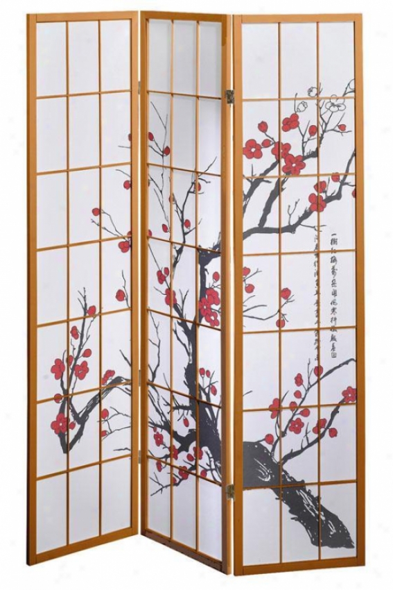 3-panel Cherry Blossom Design Room Divider - 3-panel, Tan