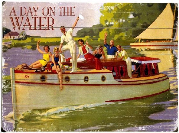 "a Day On The Water Woody Sign - 20""hx14""w, Purple"