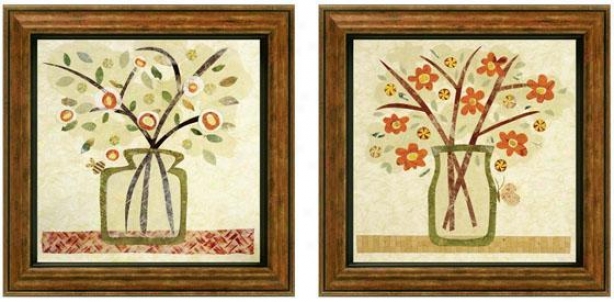 A Jar Of Flowers Framed Wall Art - Se Of 2 - Set Of Two, Earthtones