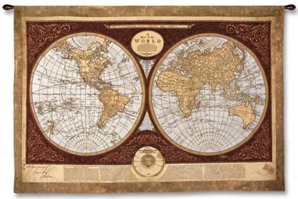 "a Map Of The World Tapestry - 36""hx53""w, Multi"