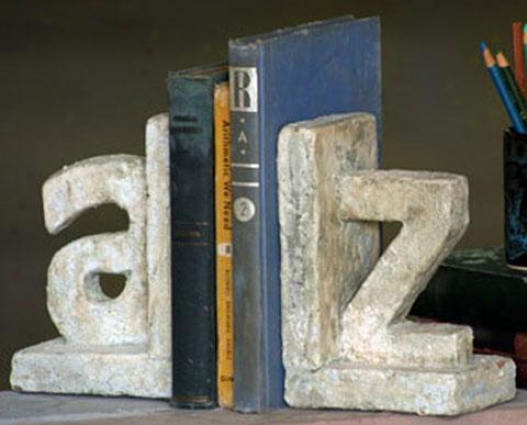 A To Z Ceramic Bookends - Set Of 2 - Set Of 2, White