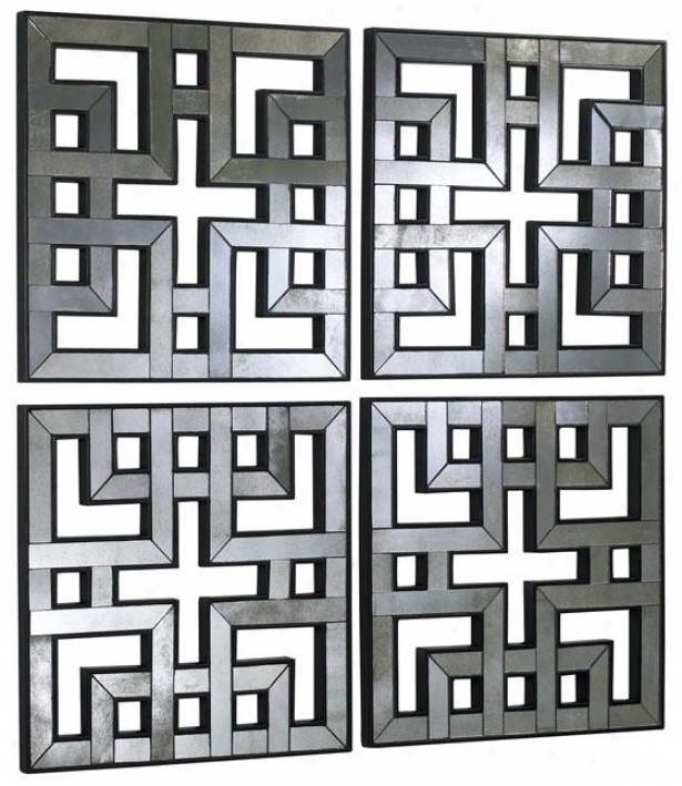 Akari Mirror Panels, Set Of 4 - Set Of Four, Antiqued Silver