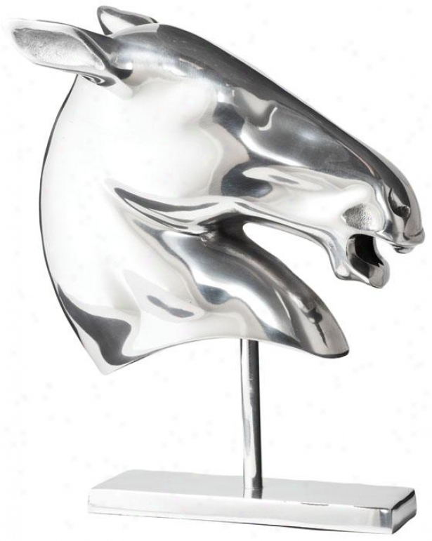 Aluminum Horse Head - 11hx9wx6d, Silver