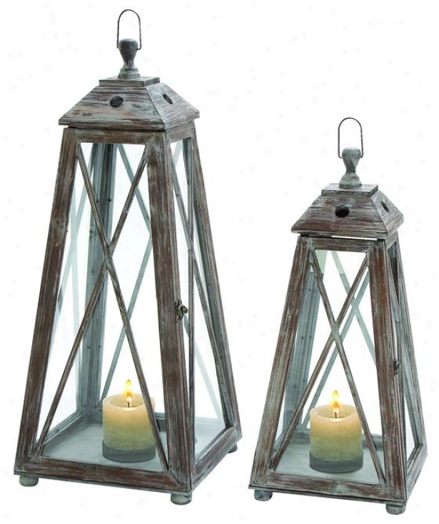 Amaia Lantern - Set Of 2 - Set Of Pair, Distressed