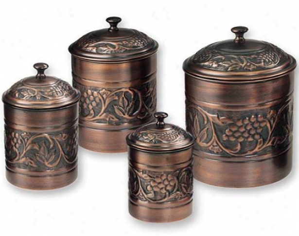 Antique Heritage Embossed Canisters - Set Of 4 - Set Of Four, Copper