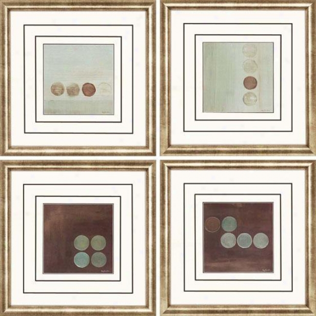 Aqua Framed Wall Art - Set Of 4 - Set, Brown