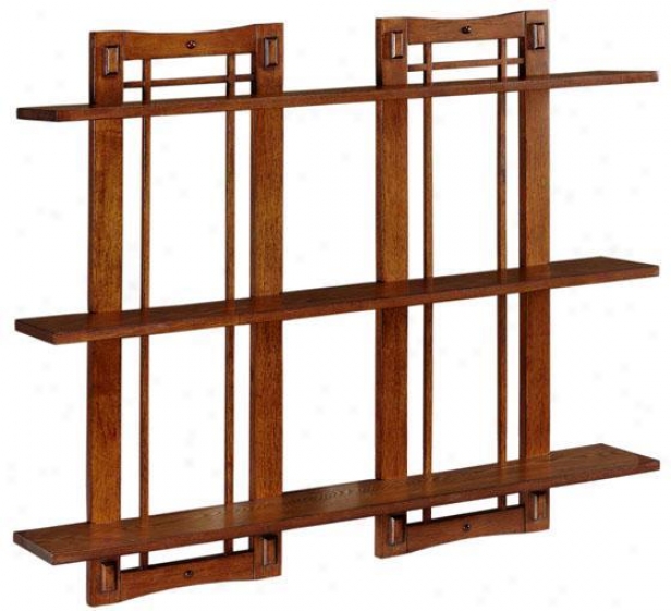 Artisan Double Open-panel Wall Shelf - Double 3-shelf, Tan Wood