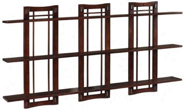 Artisan Triple Open-panel Wall Shelf - Triple 3-shelf, Tan Wood