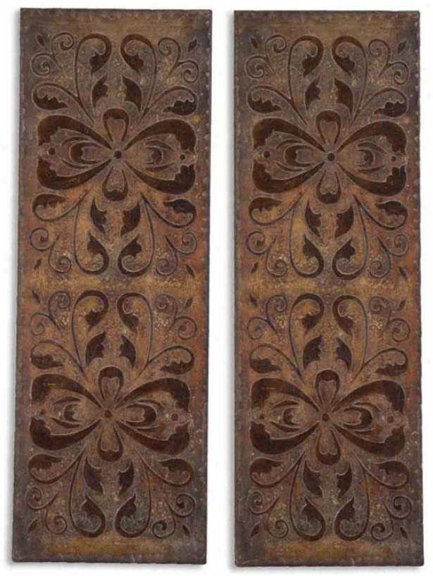 Athens Panels - Set Of 2 - Set/2 41x15 Eac, Brown W/gold