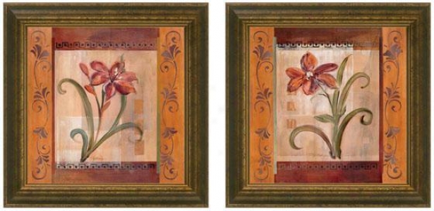 Autumn Lily Framed Wall Art - Set Of 2 - Set Of Two, Burgundy