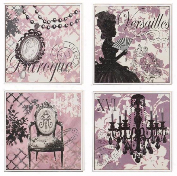 Baroque Wall Art - Set Of 4 - Set Of 4, Pink/blsck