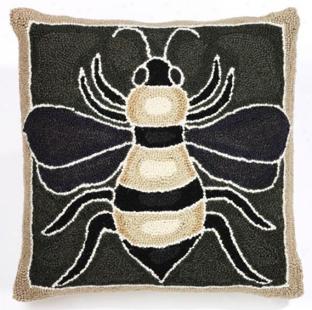 "bee Hook Pillow - 18"" Pillow, Green/brown/tan"
