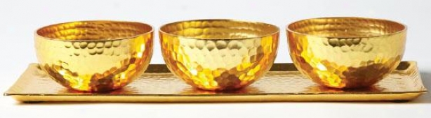 Beehive Bowls On Tray - Suit Of 3 - Set Of Three, Gold