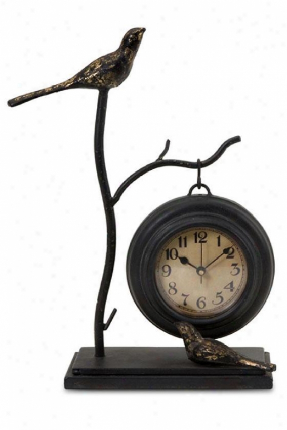 "Fowl And Branch With Hanging Clock - 11.75""hx9""w, Bronze"