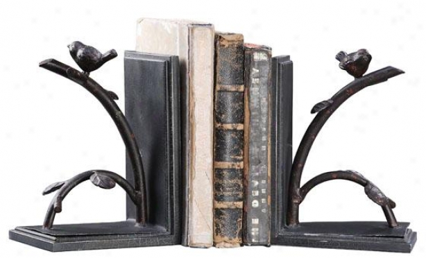 "bird Branch Bookends - Set Of 2 - 12""hx4""wx8.5""d, Pumpkin"