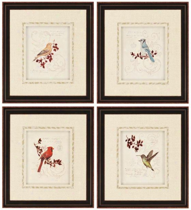 Birds With Branches Wall Art - Set Of 4 - Set Of 4, Ivory