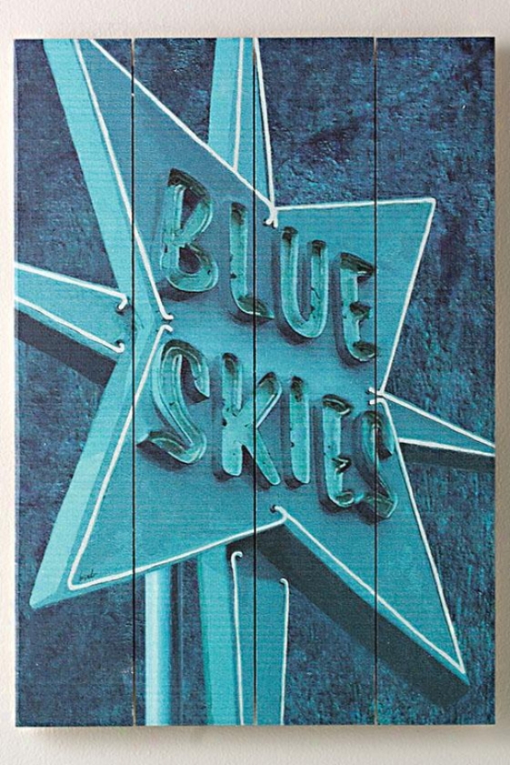 "blue Skies Ii  Wooden Sign - 20""hx14""w, Blue"