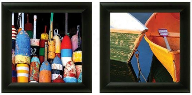 Buoys And Boats Framed Wall Art - Set Of 2 - Set Of Two, Bright Colors