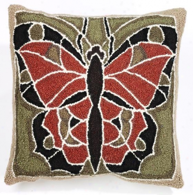 "butterfly Hook Pilloq - 18"" Square, Olive-green Rust Brwn"