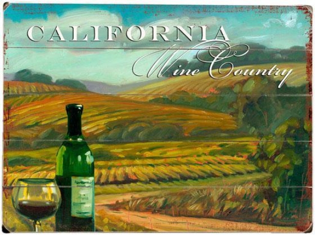 "california Wine Country Wooden Sign - 20""hx14""w, Blue"