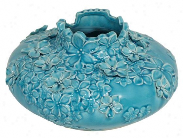 "cassie Ceramic Vase - 12""d, Aqua Blue"