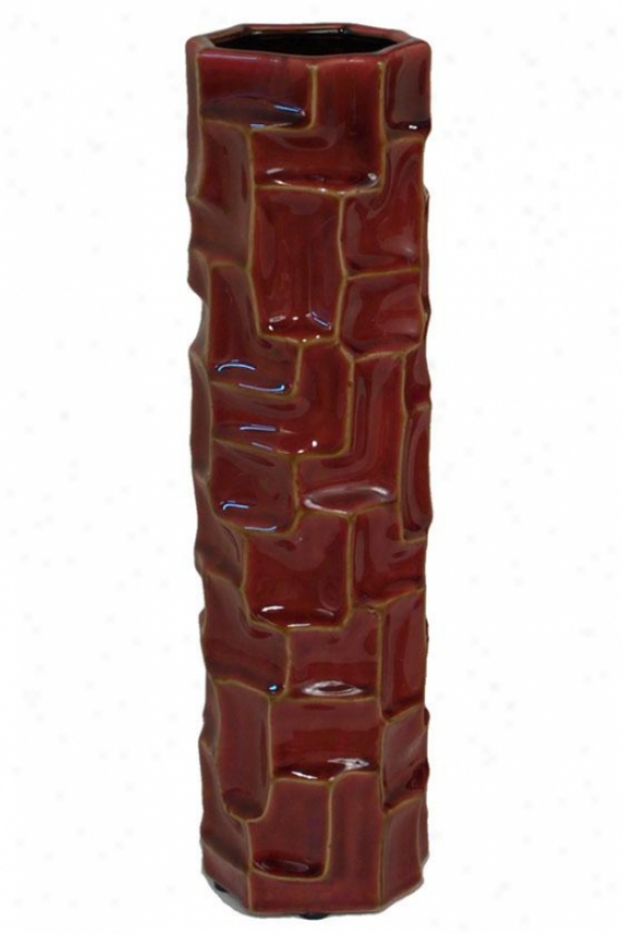 "ceramic Hammered Brick Vase - 16""h, Brick Red"