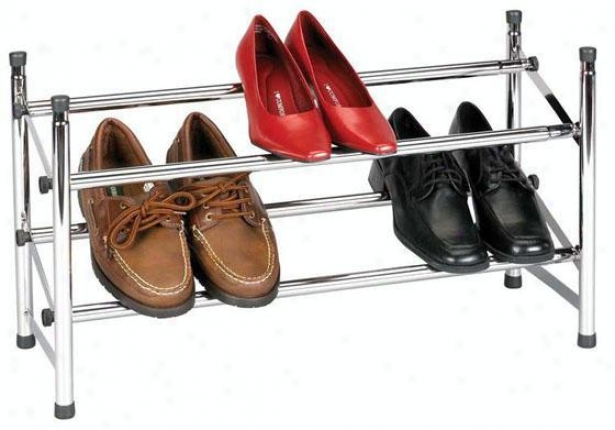 "chrome Expandable Shoe Rack - 14.25""hx24""w, Silver Chrome"