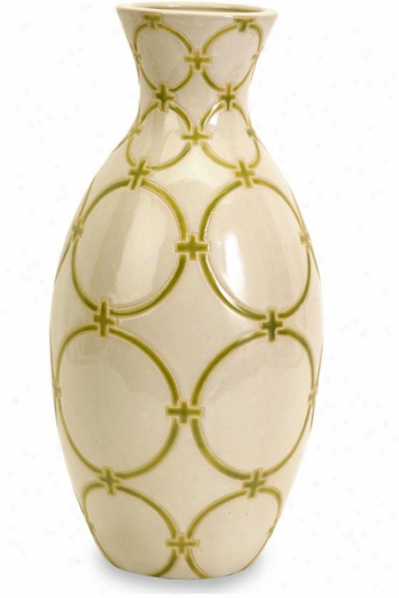 "circle Lattice Vase - 17""h X 8""d, Gream/green"