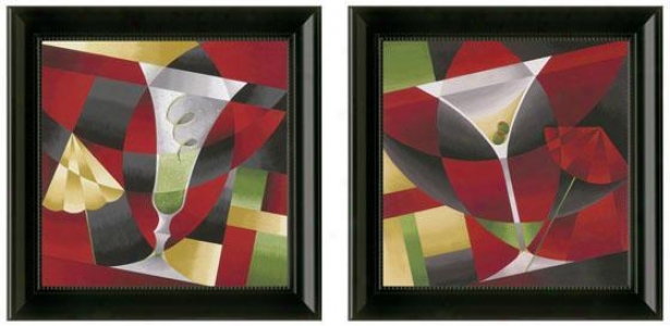 Cocktails Framde Wall Art - Set Of 2 - Set Of Two, Red