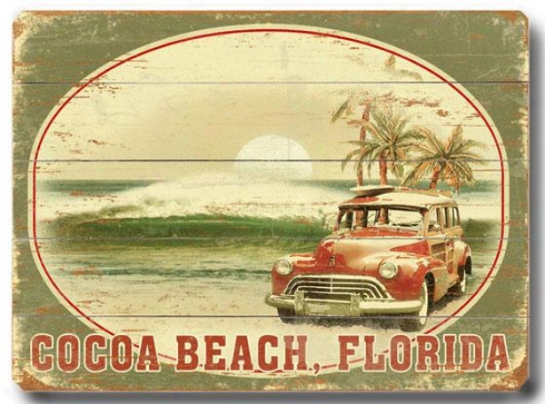 "cocoa Beach Florida Wooden Sign - 14""h X 20""w, Green"