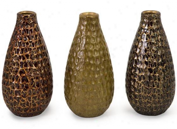 Cora Crackle Vases - Set Of 3 - Set Of 3, Earthtones