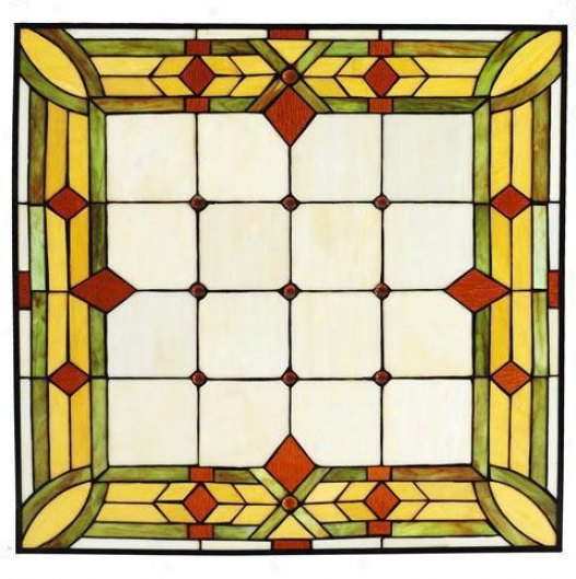 "craftsman 24"" Square Tiffany-style Stained Art Glass Window Panel - 24"" Square, Green"